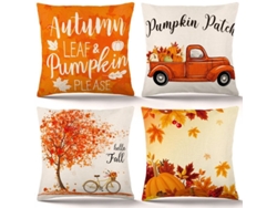 2026-30107-funda De Almohada Otoño 45x45cm Pack De 4 Calabaza Decoración Accesoorio Hogar Acción De Gracias