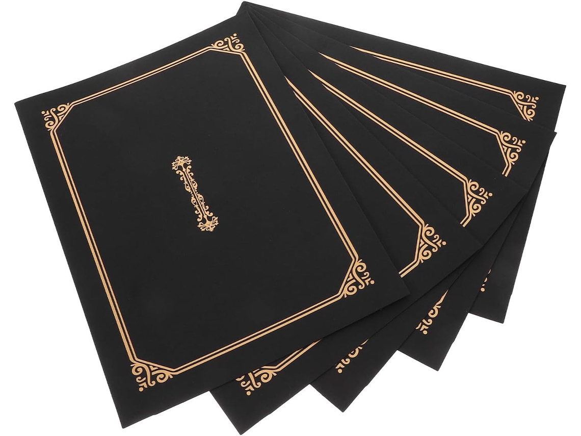 Juego De 5 Fundas De Papel Negro Para Diplomas Y Fotos, Elegantes Protectores De Documentos, Tamaño A4.