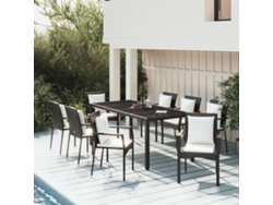 Juego de comedor de jardín de 9 piezas con cojines, mimbre sintético negro, DKD Home Decor