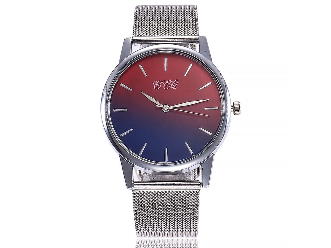 Reloj De Pulsera Para Parejas Ccq Con Correa De Malla, Movimiento De Cuarzo, Esfera Redonda, Rojo Y Azul.