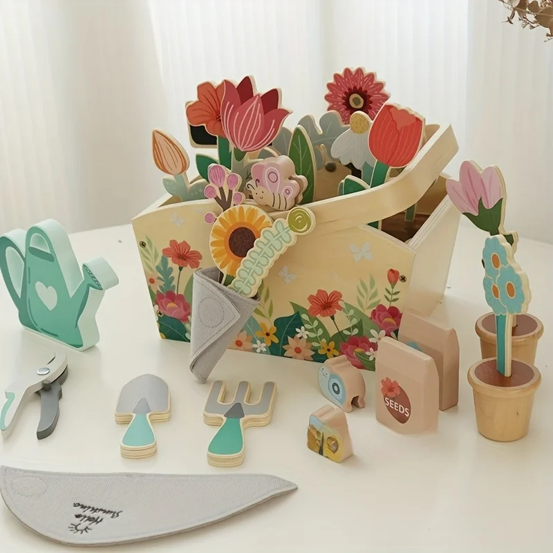 Conjunto Jardim Secreto Para Meninas - Brinquedo De Jardinagem De Madeira Com Flores Artificiais