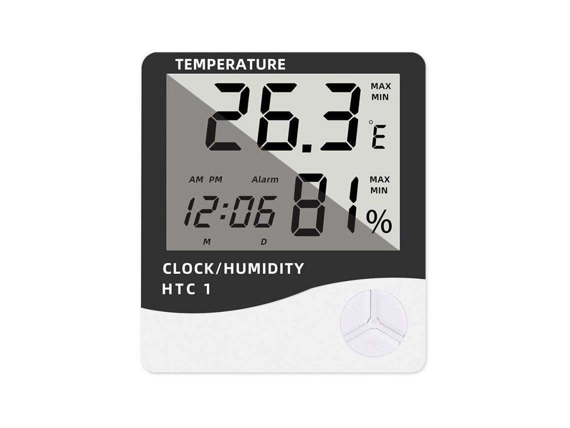 Termómetro electrónico de ambiente, higrómetro, medidor de humedad, alarma y reloj YANYXR