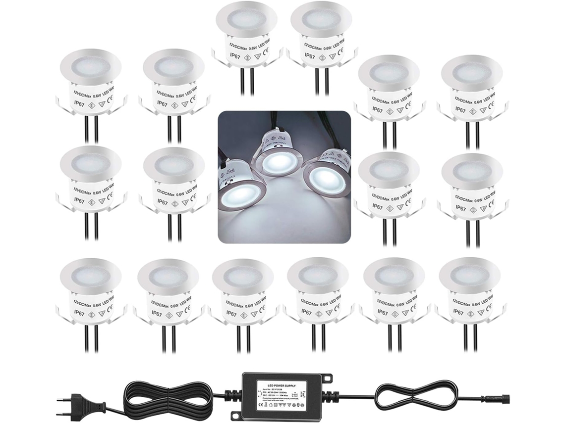 Kit de iluminación LED empotrable para terrazas, 4000k, 12v, resistente al agua IP67 (juego de 16) PRIME KANG (Blanco natural)