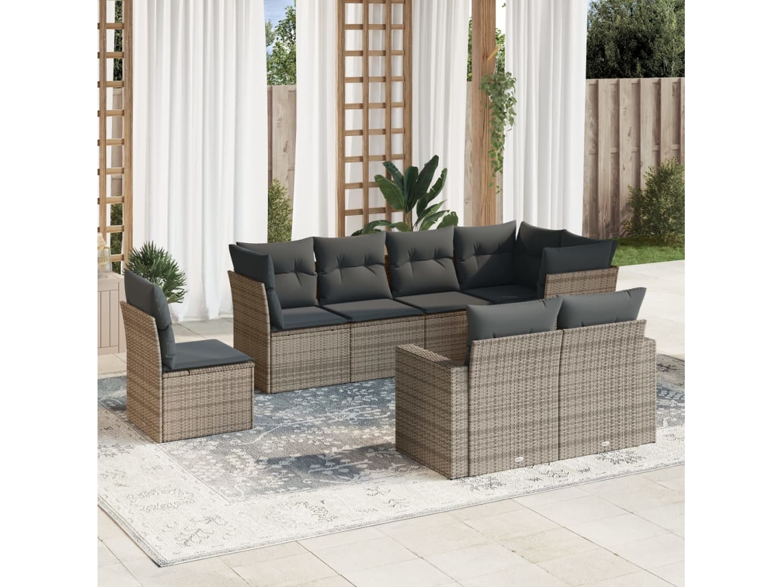 Conjunto de sofá de jardín de 8 piezas con cojines, ratán gris, DKD Home Decor