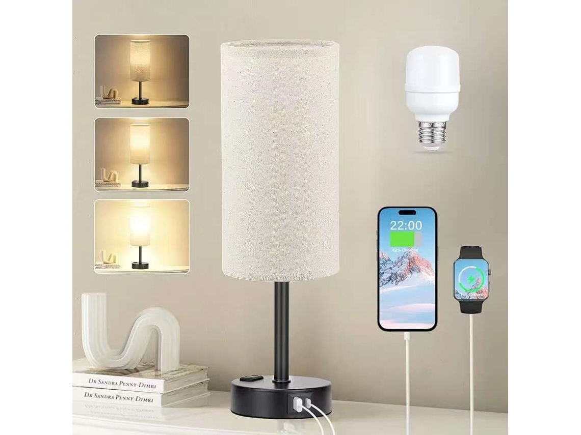 Luz nocturna ajustable de 14 pulgadas con puerto de carga USB y control táctil de 3 niveles, color negro Siurn