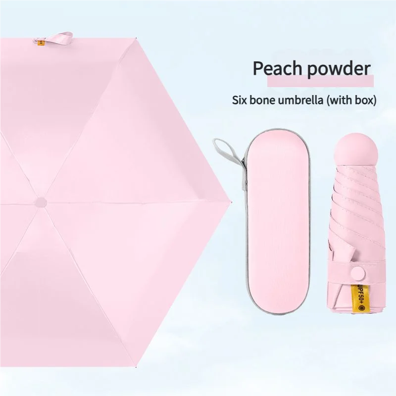 Paraguas Mini Cápsula (rosa) Portátil, Plegable En Cinco Partes, Con Protección Solar Y Contra La Lluvia, De Doble Uso.
