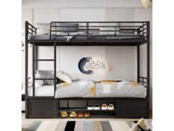 Litera de hierro de 90 x 200 cm con zapatero y escalera negra