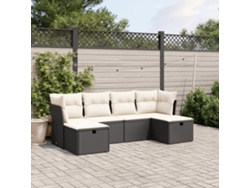 Conjunto de sofá de jardín de 6 piezas con cojines, mimbre sintético negro, DKD Home Decor