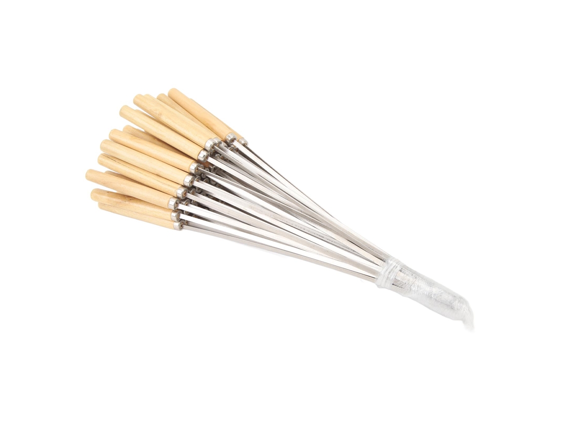 50 brochetas planas reutilizables de acero inoxidable con mangos de madera para barbacoa