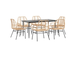 Conjunto de comedor de jardín Vidaxl de 7 piezas con vidrio, mimbre y piedra marrón