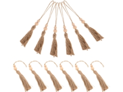 Guirnaldas de madera con cuentas, borlas y cuerda, estilo rústico bohemio, longitud ajustable, juego de 12 piezas, decoración GOKOCO