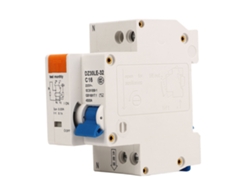Disyuntor miniatura para montaje en riel DIN, 1P+N, 230 V, 16 A, con protección contra sobrecarga y fugas de corriente.