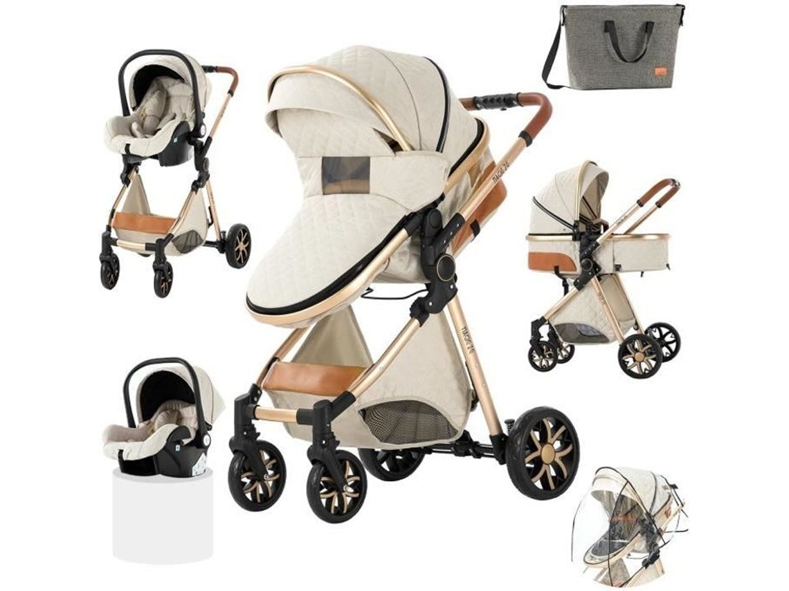 Poussette 3 En 1 Bebé Combinada Asiento De Coche Nacelle Trio Reversible Ajustable Alta Calidad Ruedas Increvables Canne Blanco.bazarland30 P O S