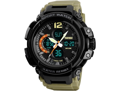 VEANXIN Hombres Deporte LED Digital Electrónico Hombres Relojes de Pulsera Dobles-Caqui