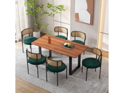 Juego de 6 sillas de comedor de terciopelo, diseño moderno y sencillo, con cuatro patas de soporte de metal y estructura de ratán.