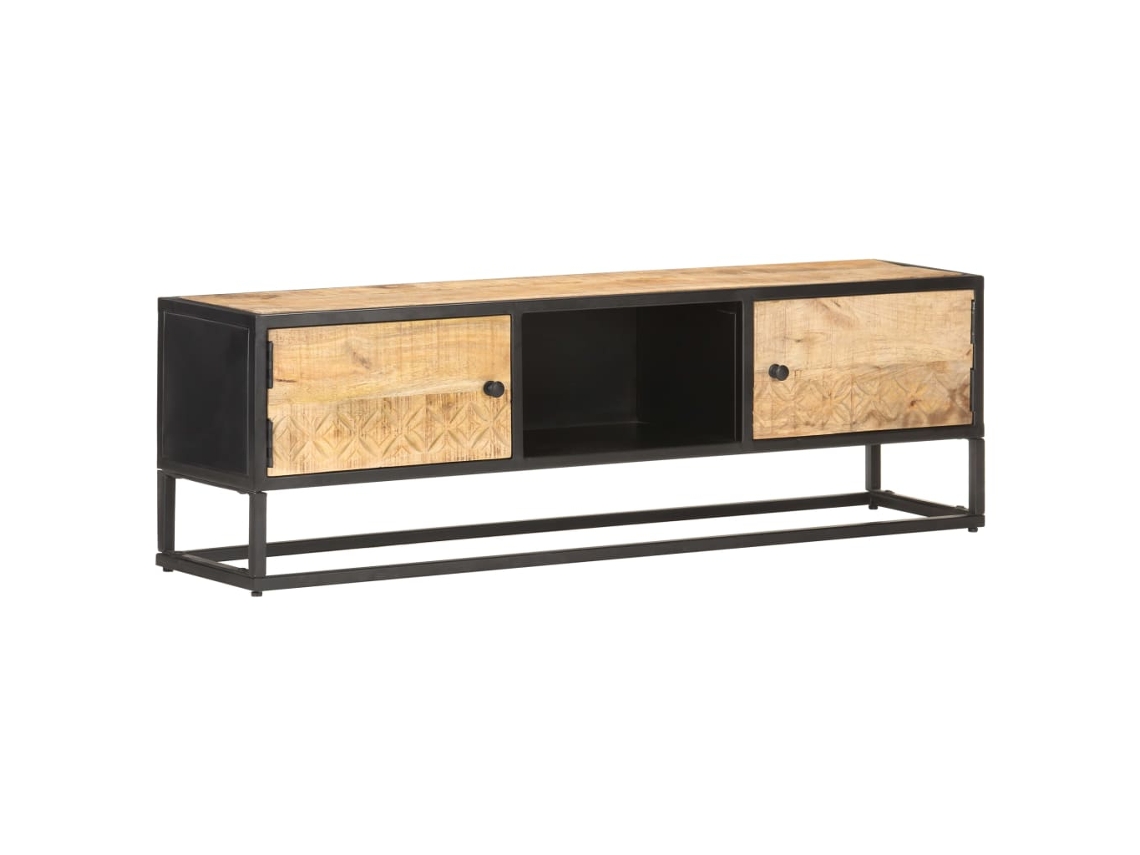 Mueble de Armario Tv con Puerta Tallada 130X30X40 Cm Mango Áspera