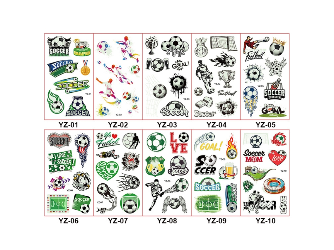 Ats-10 Piezas Tatuajes Temporales De Fútbol Para Niños Impermeables Luminosos Pegatinas Fiesta Suministros Decoraciones