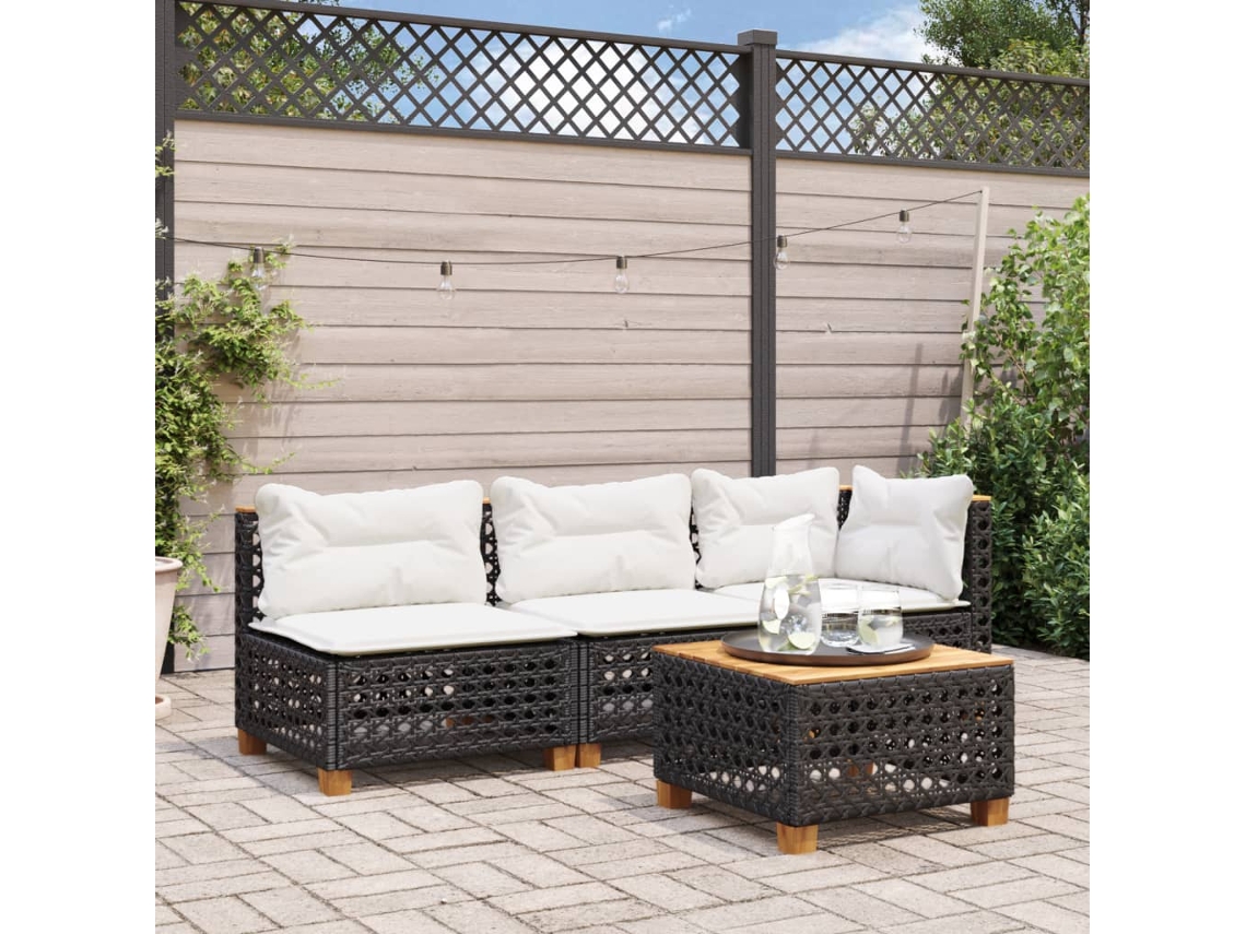 Sofá de jardín de 3 plazas con cojines DKD Home Decor en mimbre negro