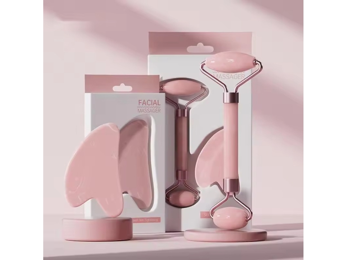 (rosa) Set De Masajeador Facial De Cuello Y Gua Sha De Resina, 2 Piezas Por Set