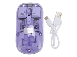 Ratón inalámbrico Baoj-2026, modo dual, 2.4 g, Bluetooth 5.0, 3000 fps, RGB, transparente, recargable, 400 mAh, para oficina, color morado.