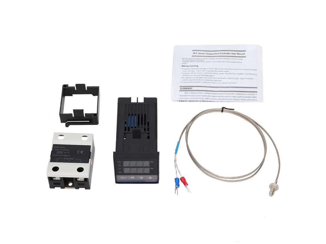 Kit De Controlador De Temperatura Pid Digital Led 0-400℃ Con Ssr 25a Y Sonda K M6 1m Ca 110-240v