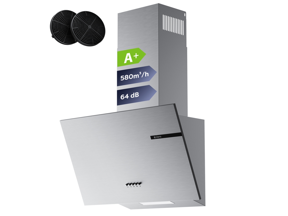 Ciarra Campana Extractor De Pared 60cm 580m³/h  Recirculación Con Filtros De Carbón (2 Piezas) Y Exaustión Externa Inox Aws6765a