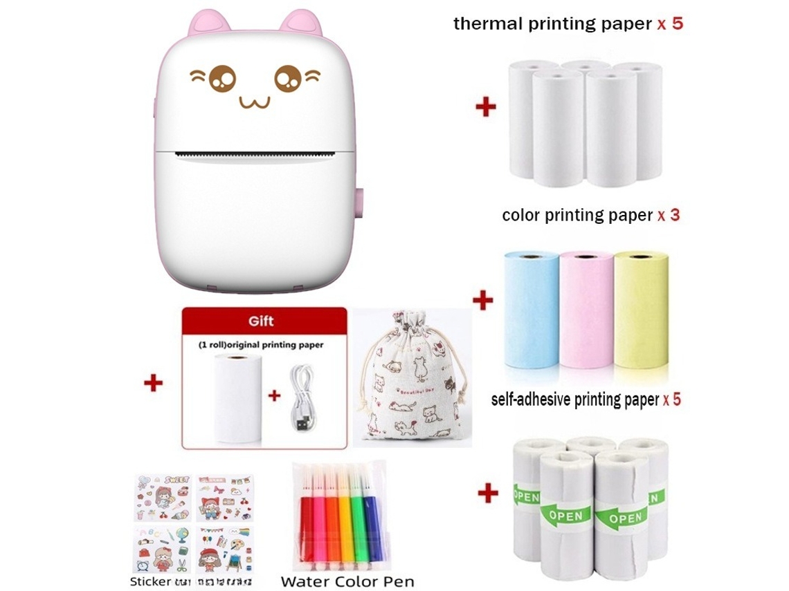 Impresora térmica portátil Bluetooth – Sin tinta, para etiquetas iOS/Android, fotos, color rosa Hexinyigjly
