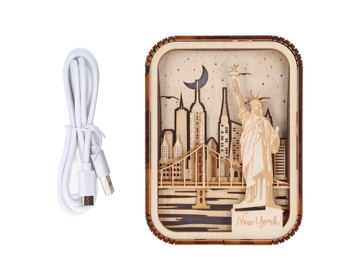 Lámpara de noche LED Baok-3D de madera grabada, serie Ciudad de Nueva York, lámpara de mesa decorativa para dormitorio y oficina.