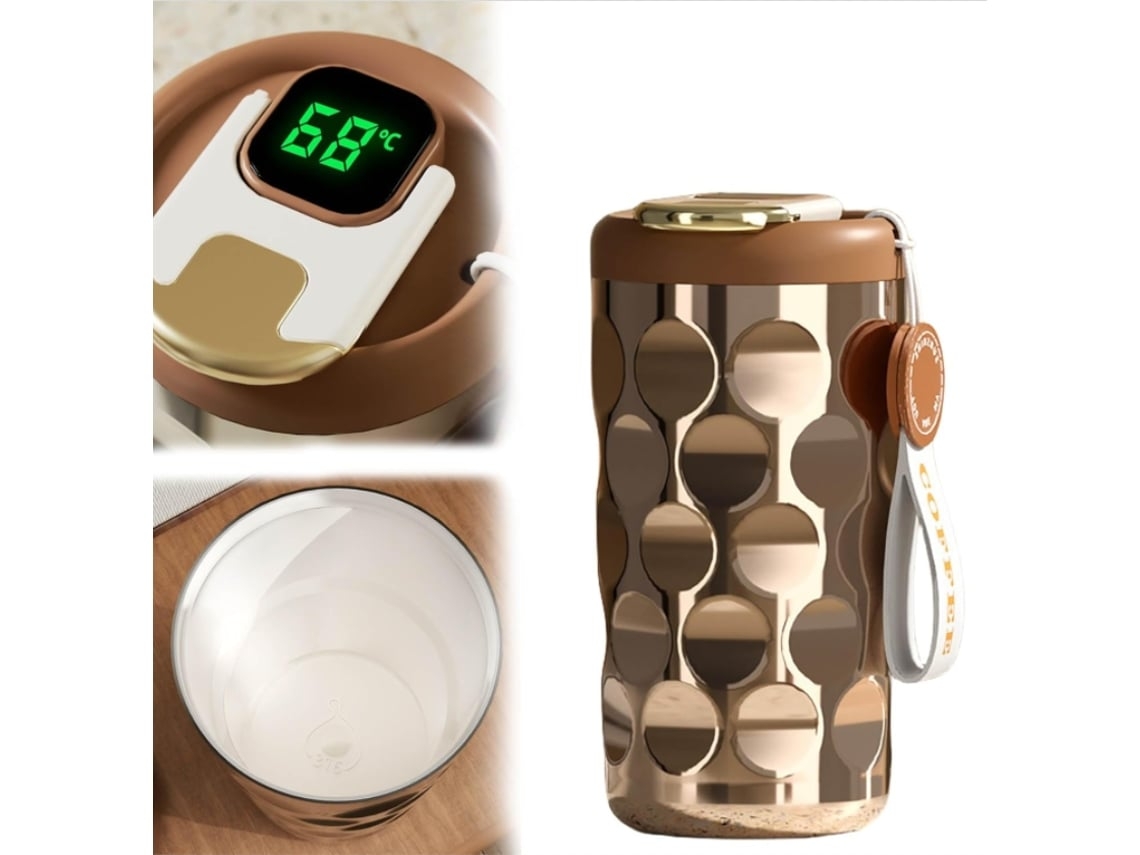 Termostato de café inteligente, termostato de viaje, taza portátil con pantalla de temperatura, dorado USHION
