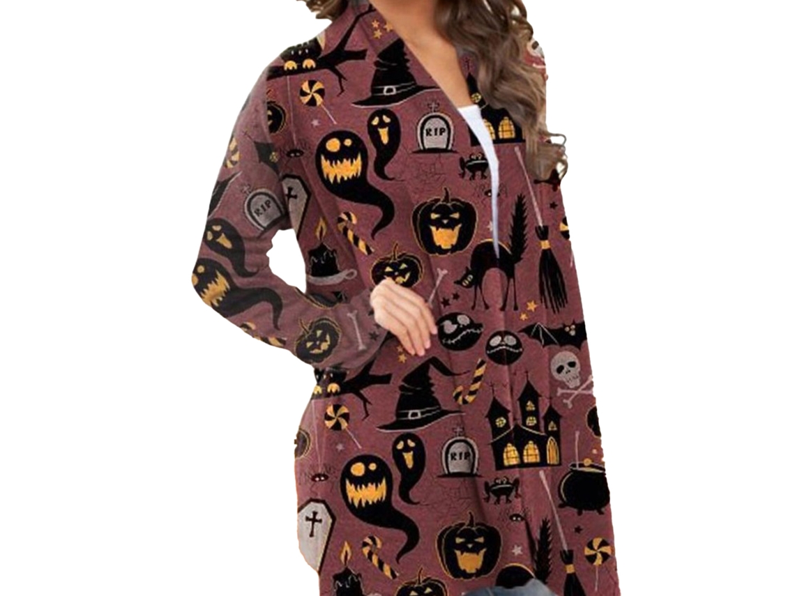 Blusa Rebe-Halloween com frente aberta, mangas compridas soltas, estilo elegante e casual, tamanho 6 XL