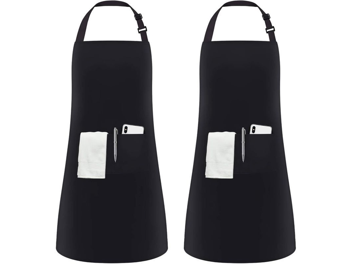 2026da-delantal De Cocina Ajustable Unisex Linjou 2 Unidades Con 2 Bolsillos Poliéster Negro Para Cocina Hogar Restaurante Cafetería Negro