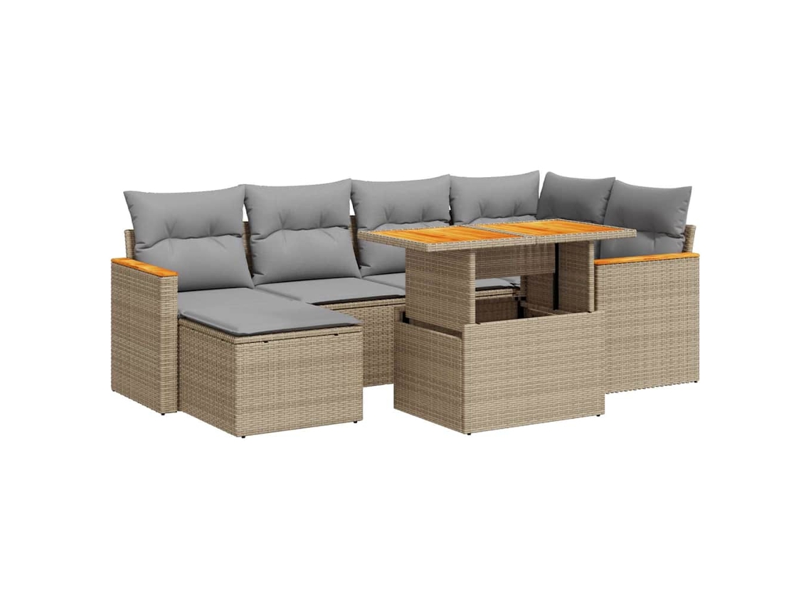 Conjunto de 7 sofás de jardín con cojines de mimbre/beige acacia MAISON EXCLUSIVE (7 piezas)