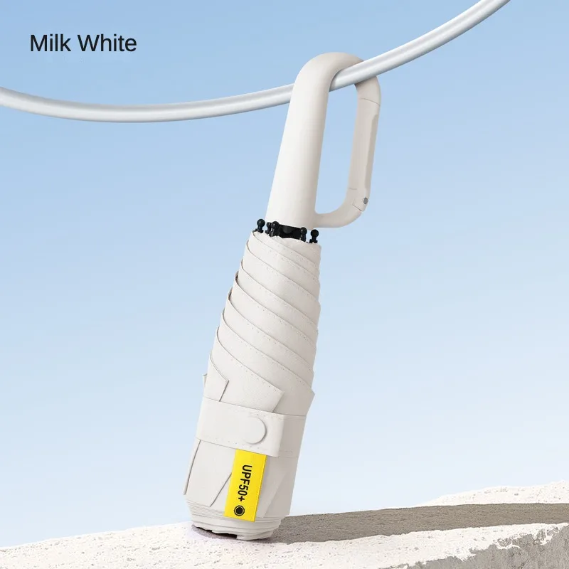 (beige, 6k) Mini Paraguas Plegable Portátil Con Mango De Hebilla, Se Pliega Al 50% Para Una Protección Solar Total Y Protección Uv.