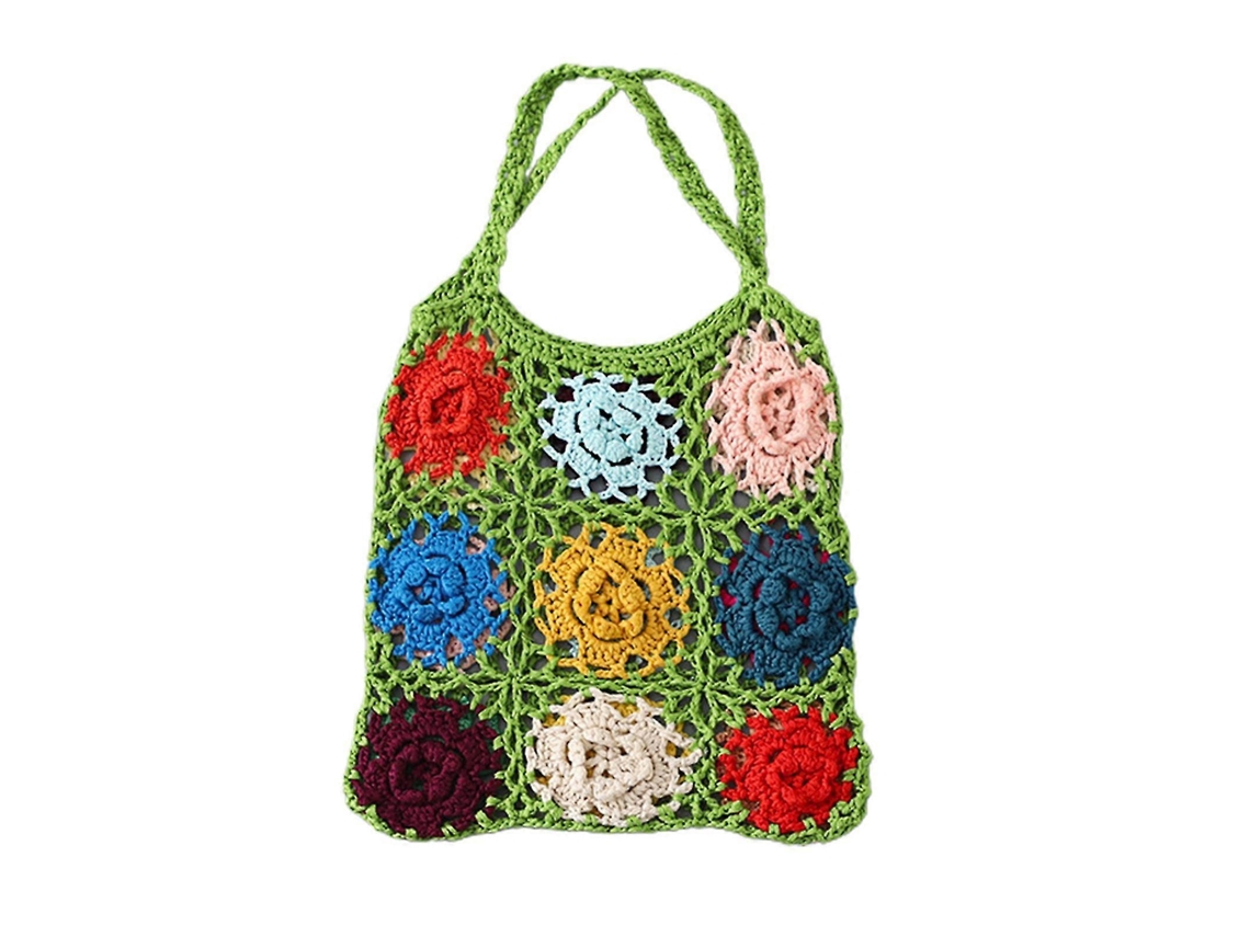 Bolsos de hombro de ganchillo para mujer, bolso de punto colorido para primavera, verano, otoño, verde