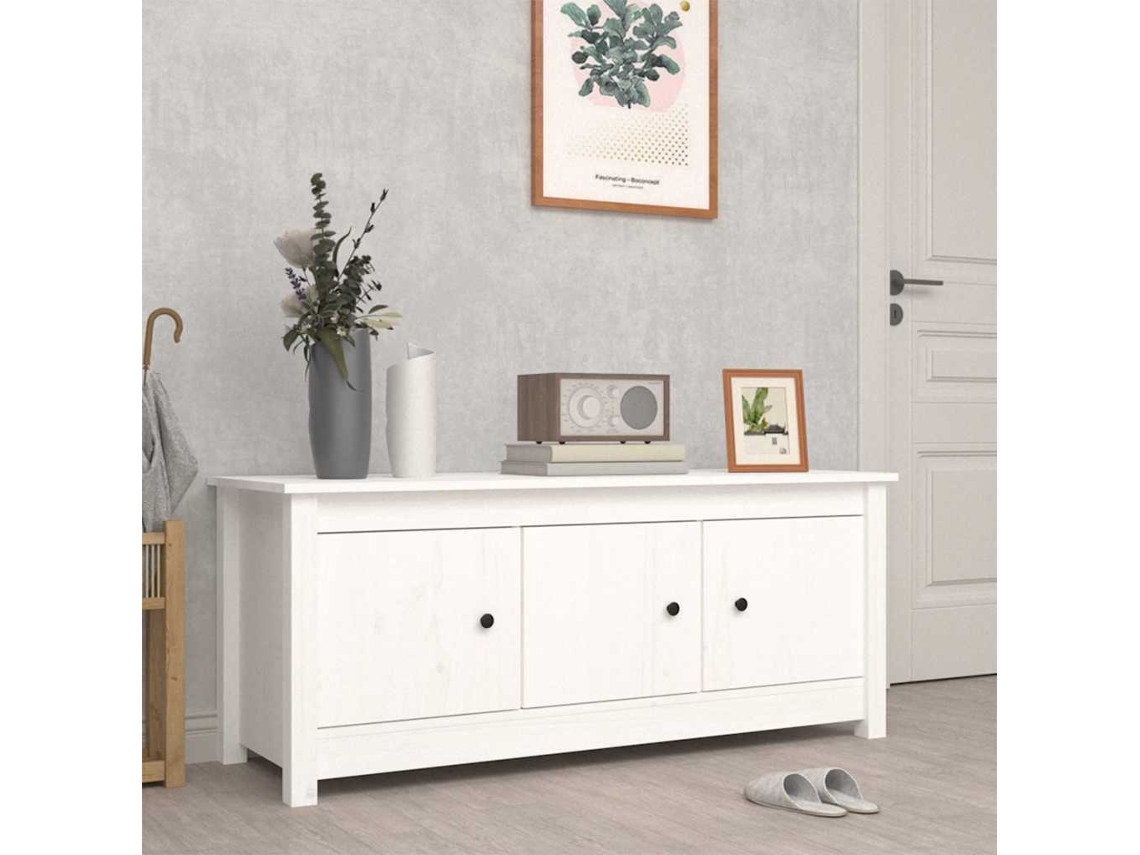 Mueble Zapatero | Armario Zapatero De Madera Maciza De Pino Blanco 110x38x45,5 Cm