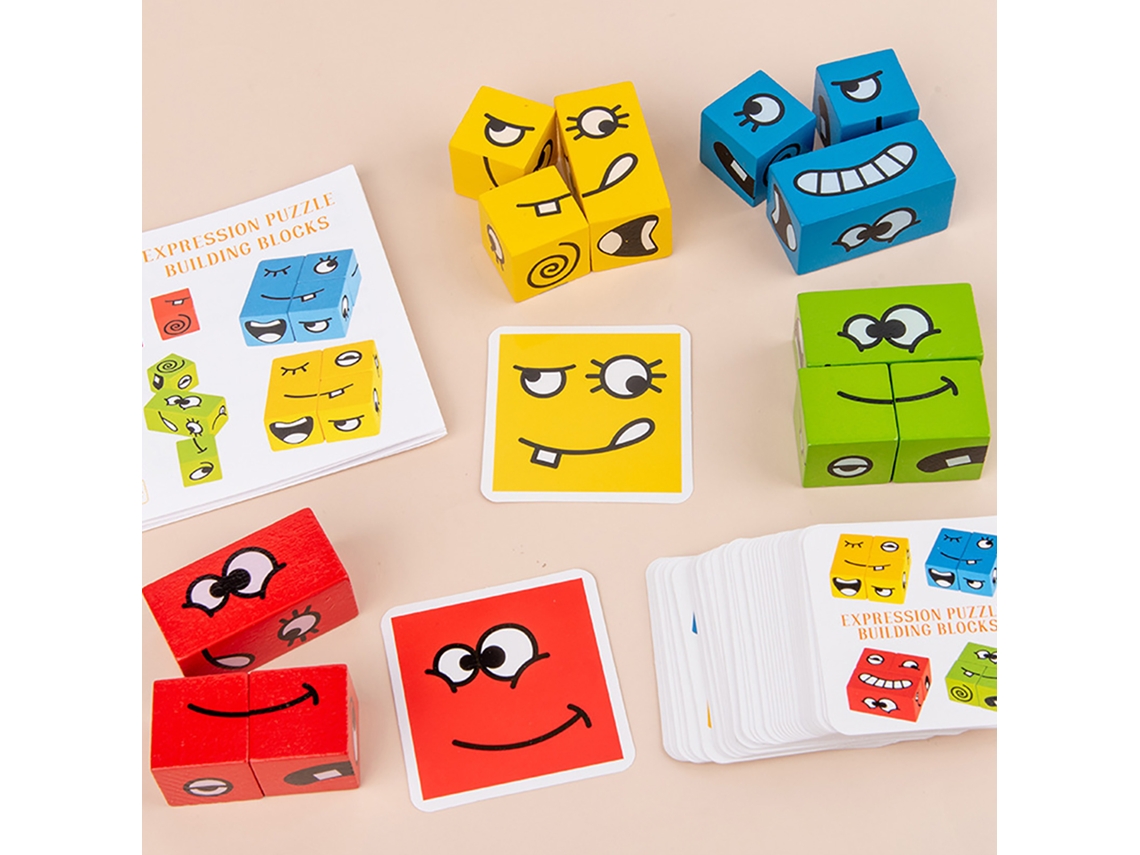 Rompecabezas de madera con bloques que cambian de cara - Juego para niños de 3 años en adelante