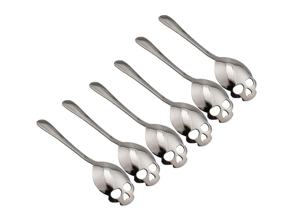 Cucharas de azúcar de acero inoxidable 304 con diseño de calabaza para postres, té y café, juego de 6, color plata.