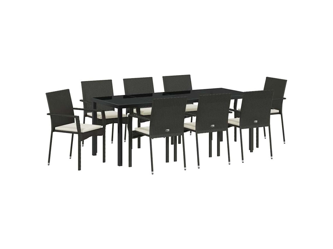 Maison Exclusive - Conjunto De Comedor De Jardín 9 Pcs Negro Ratán Sintético