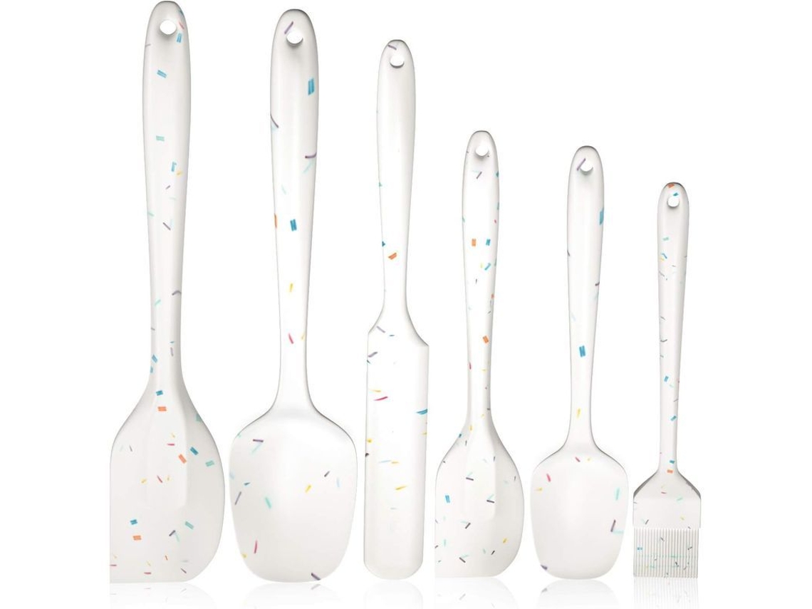Set De 6 Espátulas De Silicona Para Cocina, Resistente Al Calor, Inoxidable, Ideal Para Cocinar Y Hornear (blanco)