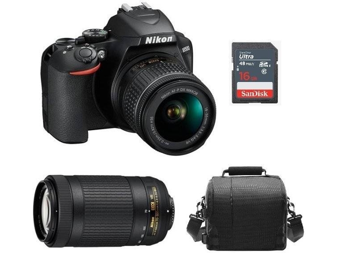Kit Cámara Réflex NIKON D3500 AF-P 18-55mm F3.5-5.6G VR + AF-P DX 70-300MM + Bolsa + 16GB SD