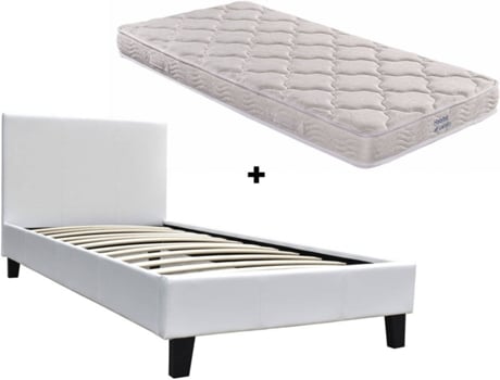 HABITAT ET JARDIN Cama y colchón viscoelástico Lina Blanco (90x190 cm - Contrachapado y PVC)