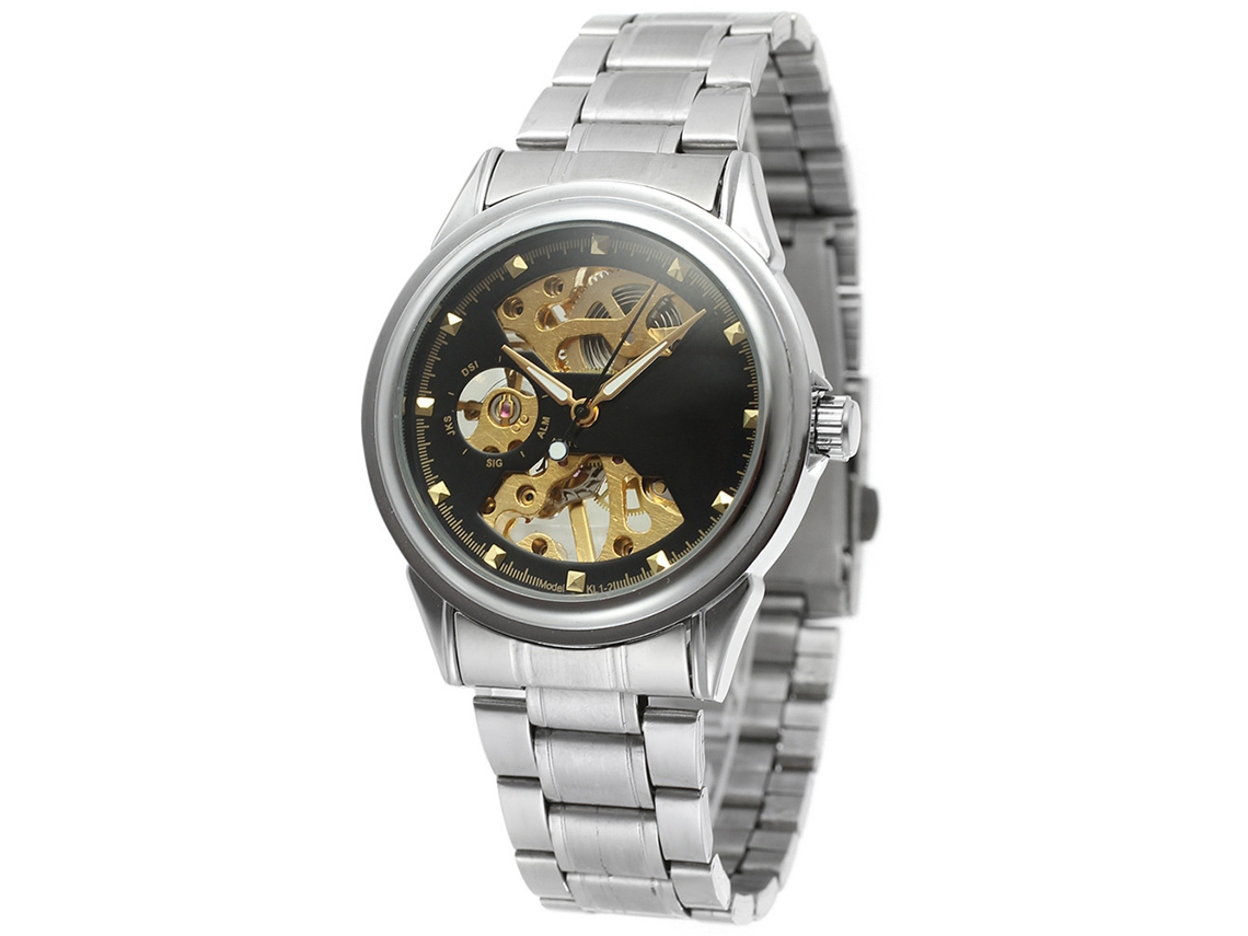Reloj Mecánico Para Hombre, Resistente Al Agua Hasta 30 M, Con Esfera Calada Y Caja Plateada.