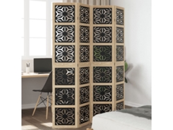 Biombo Separador 4 Paneles Madera Maciza Paulownia Marrón Negro