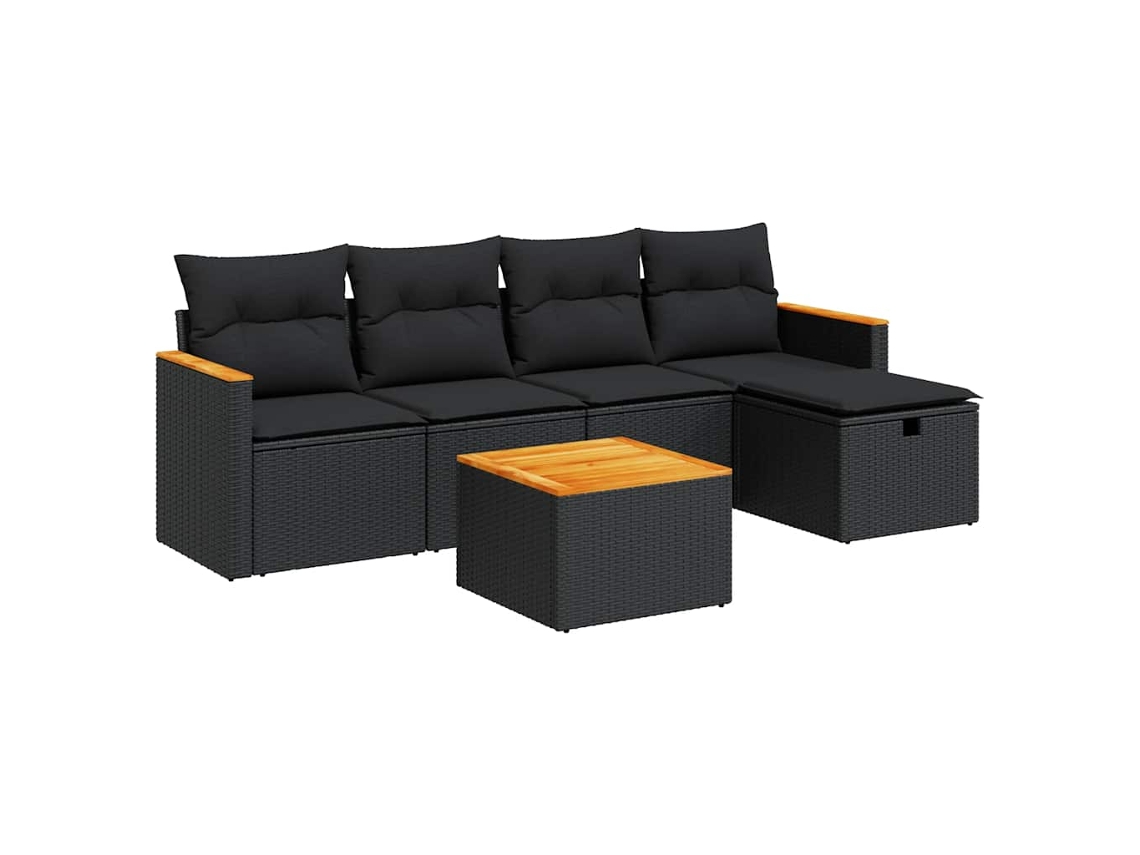Conjunto 6 De Sofá De Jardín VIDAXL Negro Poli Ratán(55 x 55 x 37 cm)