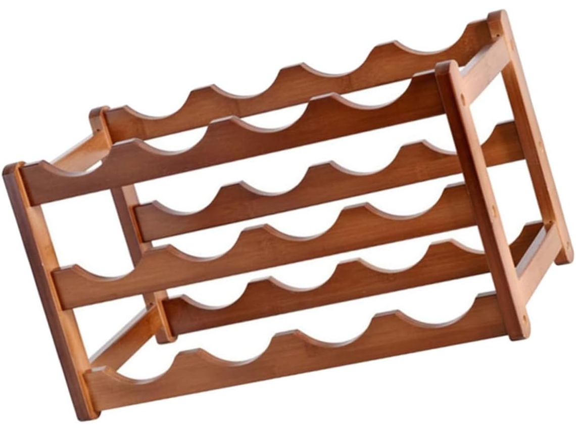 Botellero De Madera Con Diseño Geométrico, Soporte Para Botellas De Vino, Expositor De Interior.