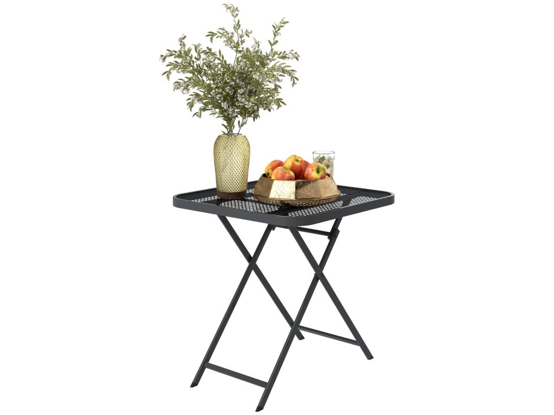 Mesa De Jardín Plegable 70x70 Cm, Mesa De Balcón Resistente A La Intemperie, Mesa Plegable Cuadrada Con Diseño Calado, Color Negro.