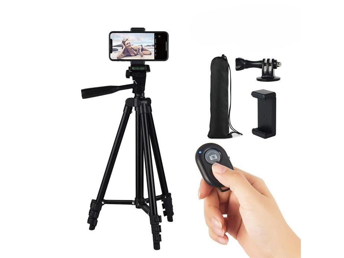 Trípode Ajustable De Aluminio Para Teléfonos Móviles Y Cámaras, Ligero, Altura De 35 A 102 Cm, Color Plata/negro.
