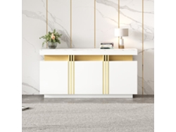 Mueble Auxiliar 140x38x70 Cm - 3 Puertas, Con Compartimentos Ajustables Y Costuras Platino - Blanco