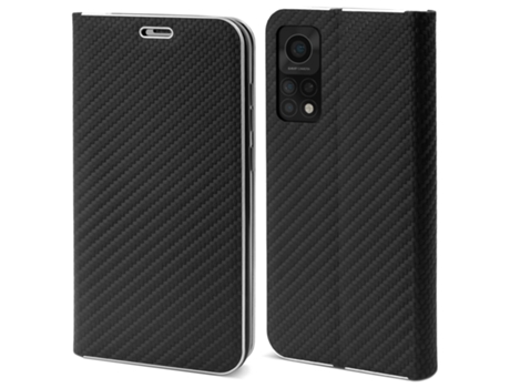 Funda Cartera MOOZY para Xiaomi Mi 10T 5G y Mi 10T Pro 5G Carbono Negro – Protección de Borde Metálico con Cierre Magnético y Soporte para Tarjetas...