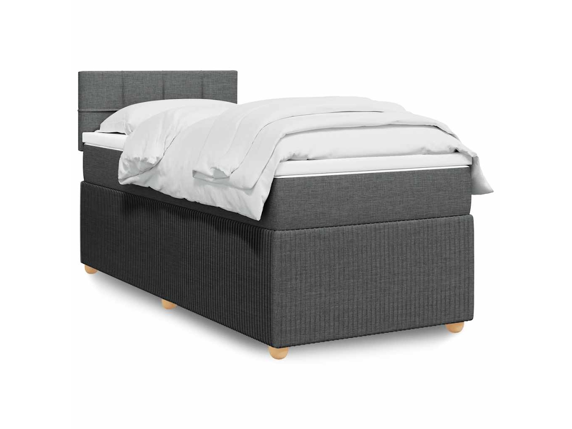 Cama Box Spring Con Colchón Tela Gris Oscuro 90x190 Cm